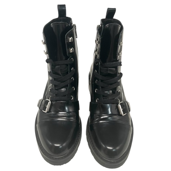 All Saints Donita Black Leather Croc Embossed Combat Moto Biker Boots Women’s 40 - Picture 5 of 16